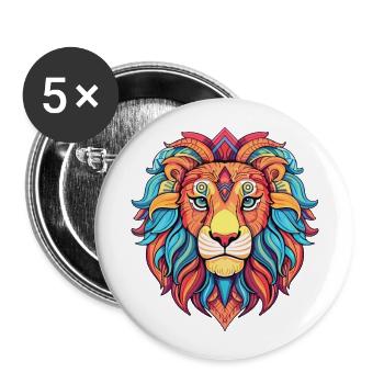 Lion Colorful Watercolor Cartoon Kawaii Animal - Buttons large 2.2''/56 mm (5-pack) - white - Front