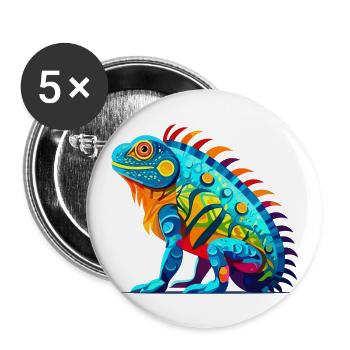 Iguana Colorful Watercolor Cartoon Kawaii Animal - Buttons large 2.2''/56 mm (5-pack) - white - Front