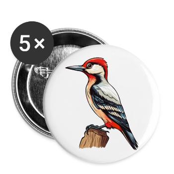 Specht bunte Aquarell-Karikatur Kawaii Anim - Buttons groß 56 mm (5er Pack) - Weiß - Vorne
