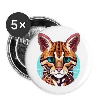 Ocelot Buntes Aquarell Cartoon Kawaii Tier - Buttons groß 56 mm (5er Pack) - Weiß - Vorne