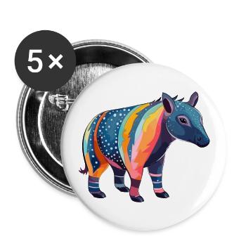 Tapir Colorful Watercolor Cartoon Kawaii Animal - Buttons large 2.2''/56 mm (5-pack) - white - Front