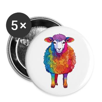 Schaf Buntes Aquarell Cartoon Kawaii Tier - Buttons groß 56 mm (5er Pack) - Weiß - Vorne
