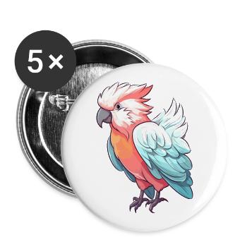 Kakadu Buntes Aquarell Cartoon Kawaii Tier - Buttons groß 56 mm (5er Pack) - Weiß - Vorne