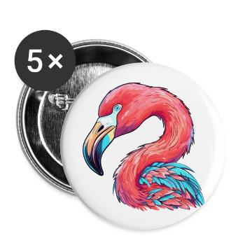 Flamingo Colorful Watercolor Cartoon Kawaii Animal - Buttons large 2.2''/56 mm (5-pack) - white - Front