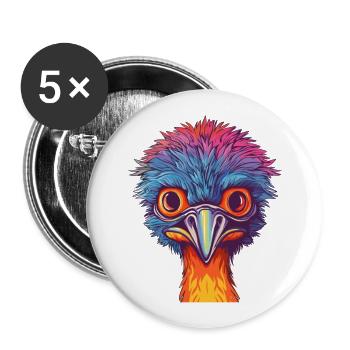 Emu Colorful Watercolor Cartoon Kawaii Animal - Buttons large 2.2''/56 mm (5-pack) - white - Front