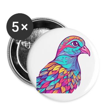 Taube buntes Aquarell Cartoon Kawaii Tier - Buttons groß 56 mm (5er Pack) - Weiß - Vorne