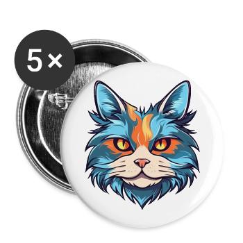 Katze buntes Aquarell Cartoon Kawaii Tier - Buttons groß 56 mm (5er Pack) - Weiß - Vorne