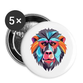 Babouin Aquarelle Colorée Dessin Animé Kawaii Animal - Lot de 5 grands badges (56 mm) - blanc - Devant