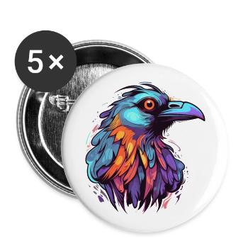 Krähe bunte Aquarell-Karikatur Kawaii-Tier - Buttons groß 56 mm (5er Pack) - Weiß - Vorne