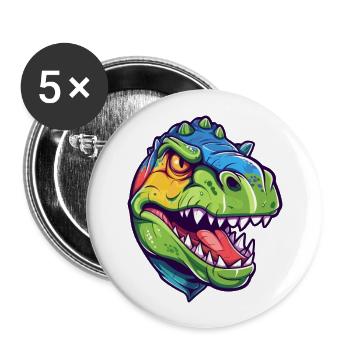 Dinosaurier buntes Aquarell Cartoon Kawaii Tier - Buttons groß 56 mm (5er Pack) - Weiß - Vorne