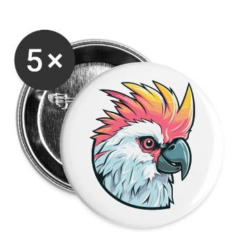 Kakadu Buntes Aquarell Cartoon Kawaii Tier - Buttons groß 56 mm (5er Pack) - Weiß - Vorne