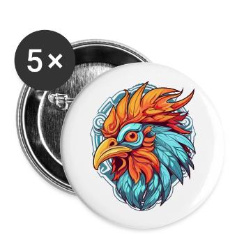 Rooster Colorful Watercolor Cartoon Kawaii Animal - Buttons large 2.2''/56 mm (5-pack) - white - Front