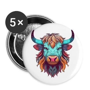 Yak Colorful Watercolor Cartoon Kawaii Animal - Buttons large 2.2''/56 mm (5-pack) - white - Front