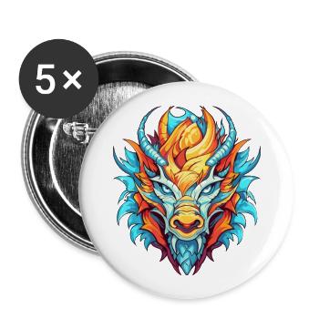 Drache Buntes Aquarell Cartoon Kawaii Tier - Buttons groß 56 mm (5er Pack) - Weiß - Vorne