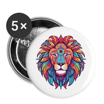Lion Colorful Watercolor Cartoon Kawaii Animal - Buttons large 2.2''/56 mm (5-pack) - white - Front