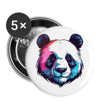 Panda Colorful Watercolor Cartoon Kawaii Animal - Buttons large 2.2''/56 mm (5-pack) - white - Front