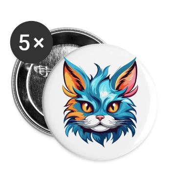 Kitten Colorful Watercolor Cartoon Kawaii Animal - Buttons large 2.2''/56 mm (5-pack) - white - Front