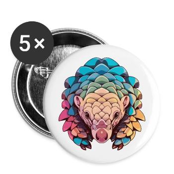 Pangolin Aquarelle Colorée Dessin Animé Kawaii Animal - Lot de 5 grands badges (56 mm) - blanc - Devant