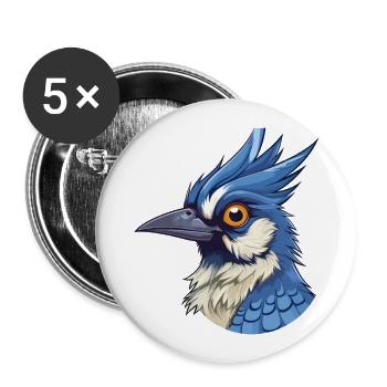 Blue Jay Colorful Watercolor Cartoon Kawaii Animal - Buttons large 2.2''/56 mm (5-pack) - white - Front