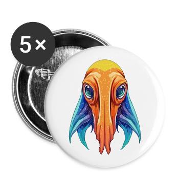 Squid Colorful Watercolor Cartoon Kawaii Animal - Buttons large 2.2''/56 mm (5-pack) - white - Front