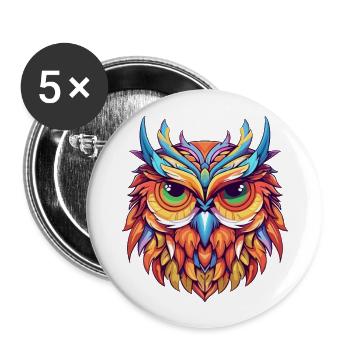 Owl Colorful Watercolor Cartoon Kawaii Animal - Buttons large 2.2''/56 mm (5-pack) - white - Front