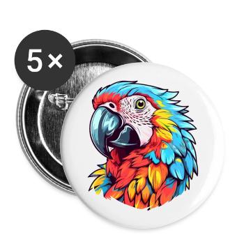 Papagei buntes Aquarell Cartoon Kawaii Tier - Buttons groß 56 mm (5er Pack) - Weiß - Vorne