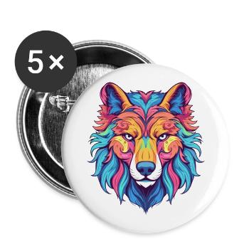 Wolf Colorful Watercolor Cartoon Kawaii Animal - Buttons large 2.2''/56 mm (5-pack) - white - Front