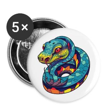 Snake Colorful Watercolor Cartoon Kawaii Animal - Buttons large 2.2''/56 mm (5-pack) - white - Front