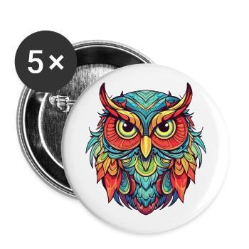 Owl Colorful Watercolor Cartoon Kawaii Animal - Buttons large 2.2''/56 mm (5-pack) - white - Front