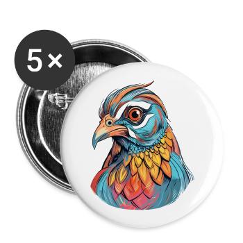 Rebhuhn bunte Aquarell-Karikatur Kawaii Anima - Buttons groß 56 mm (5er Pack) - Weiß - Vorne