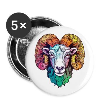 Ram Colorful Watercolor Cartoon Kawaii Animal - Buttons large 2.2''/56 mm (5-pack) - white - Front