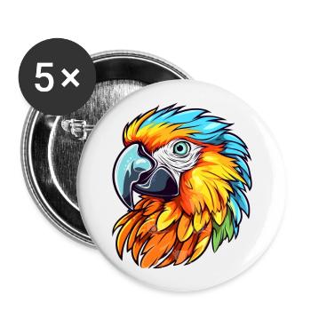 Parrot Colorful Watercolor Cartoon Kawaii Animal - Buttons large 2.2''/56 mm (5-pack) - white - Front