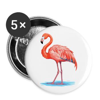 Flamingo Colorful Watercolor Cartoon Kawaii Animal - Buttons large 2.2''/56 mm (5-pack) - white - Front