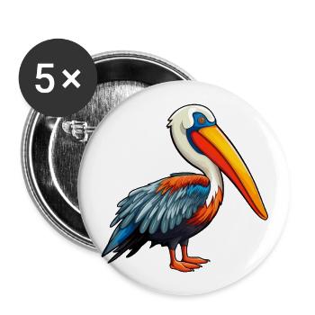 Pelikan Niedliche Karikatur Kawaii Aquarell Tier Haustier - Buttons groß 56 mm (5er Pack) - Weiß - Vorne
