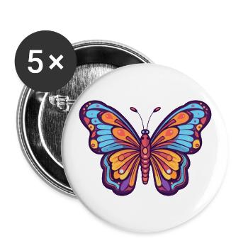 Papillon mignon dessin animé kawaii aquarelle Animal Pe - Lot de 5 grands badges (56 mm) - blanc - Devant