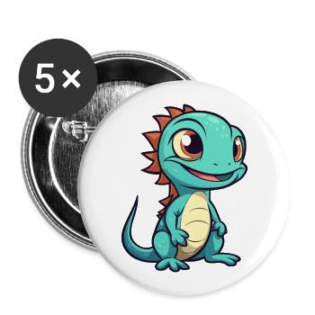 Lizard Cute Cartoon Kawaii Watercolor Animal Pet - Buttons large 2.2''/56 mm (5-pack) - white - Front
