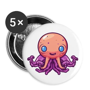 Poulpe mignon dessin animé kawaii aquarelle Animal de compagnie - Lot de 5 grands badges (56 mm) - blanc - Devant