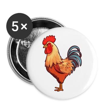 Rooster Cute Cartoon Kawaii Watercolor Animal Pet - Buttons large 2.2''/56 mm (5-pack) - white - Front