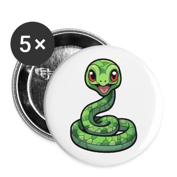 Snake Cute Cartoon Kawaii Watercolor Animal Pet - Buttons large 2.2''/56 mm (5-pack) - white - Front