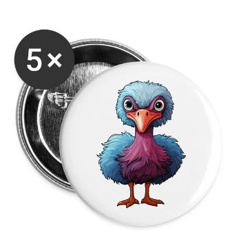 Ostrich Cute Cartoon Kawaii Watercolor Animal Pet - Buttons large 2.2''/56 mm (5-pack) - white - Front