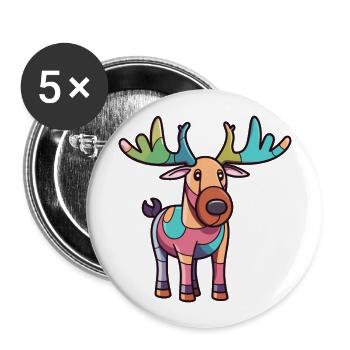 Moose Cute Cartoon Kawaii Watercolor Animal Pet - Buttons large 2.2''/56 mm (5-pack) - white - Front