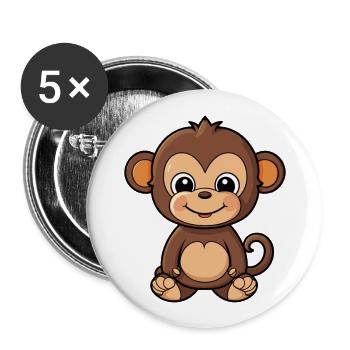 Monkey Cute Cartoon Kawaii Watercolor Animal Pet - Buttons large 2.2''/56 mm (5-pack) - white - Front