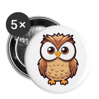 Hibou mignon dessin animé kawaii aquarelle animal de compagnie - Lot de 5 grands badges (56 mm) - blanc - Devant