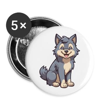 Wolf Cute Cartoon Kawaii Watercolor Animal Pet - Buttons large 2.2''/56 mm (5-pack) - white - Front