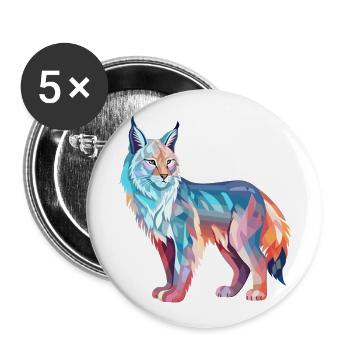 Lynx Colorful Watercolor Cartoon Kawaii Animal - Buttons large 2.2''/56 mm (5-pack) - white - Front
