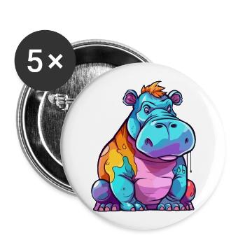 Nilpferd bunte Aquarell-Karikatur Kawaii-Tier - Buttons groß 56 mm (5er Pack) - Weiß - Vorne