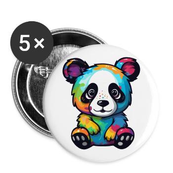 Panda Niedliche Karikatur Kawaii Aquarell Tier Haustier - Buttons groß 56 mm (5er Pack) - Weiß - Vorne