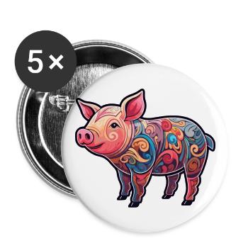 Cochon Mignon Dessin Animé Kawaii Aquarelle Animal De Compagnie - Lot de 5 grands badges (56 mm) - blanc - Devant