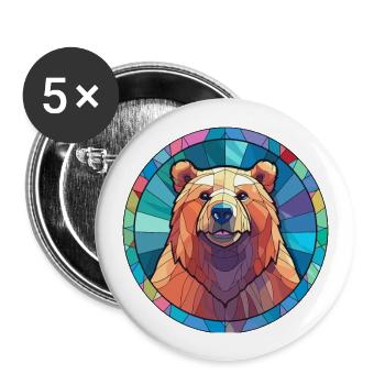 Bär Buntglas Bunte Karikatur Kawaii Tier - Buttons groß 56 mm (5er Pack) - Weiß - Vorne