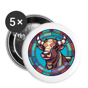 Bull Stained Glass Colorful Cartoon Kawaii Animal - Buttons large 2.2''/56 mm (5-pack) - white - Front